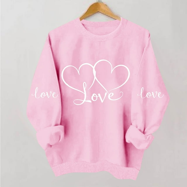 TaTaai Women's Valentine's Day Printed Sweatshirt, Long Sleeve Pullover Top, Round Neck Romantic Blouse, Cute Casual Wear Gift
