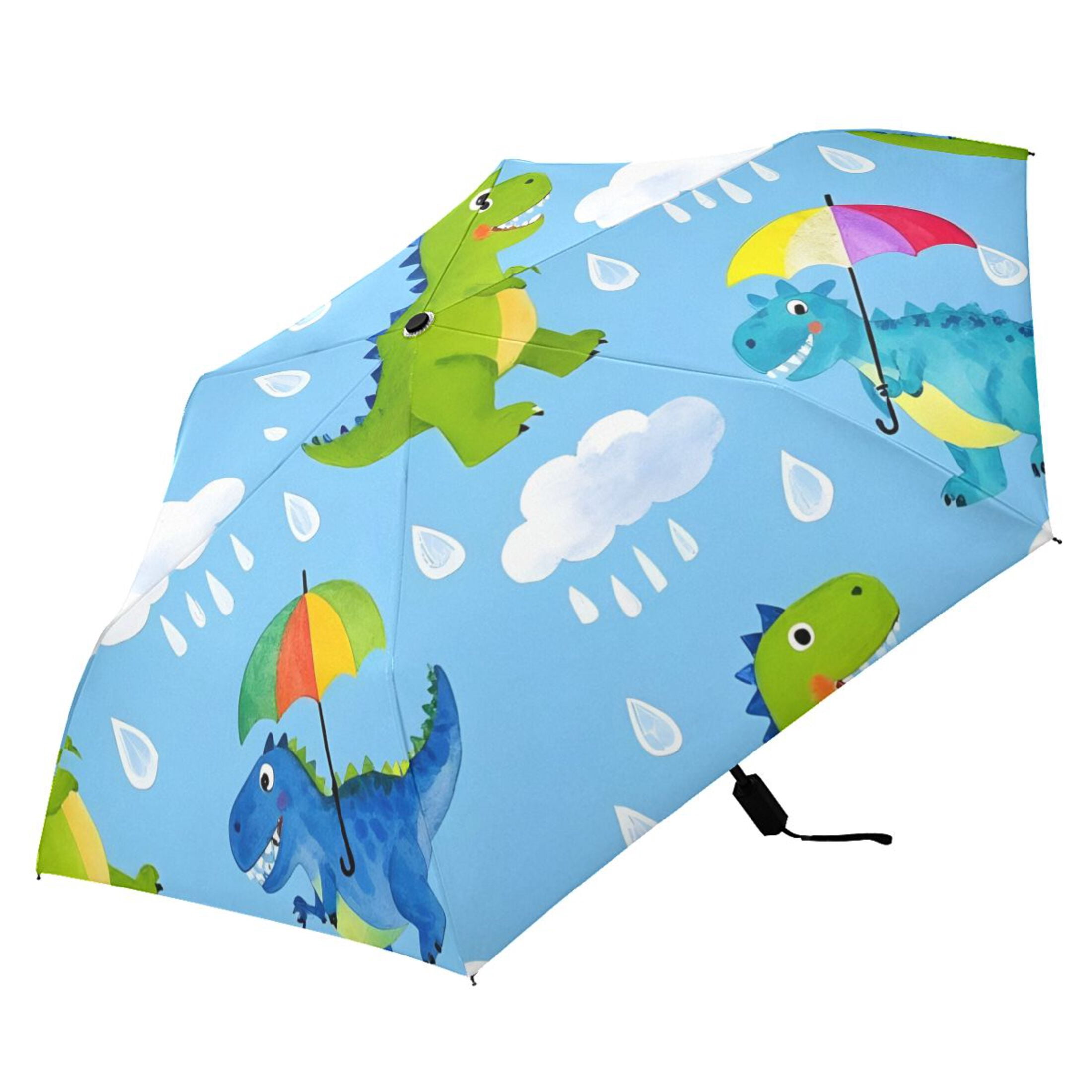 ALAZA Cartoon Dinosaurs UPF 50+ Compact Folding Umbrella for Rain Travel Umbrella Packable