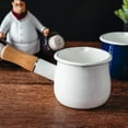 thumbnail image 2 of Enamel Milk Pan Warmer Saucepan Pan Cookware with Wooden Handle White, 2 of 9