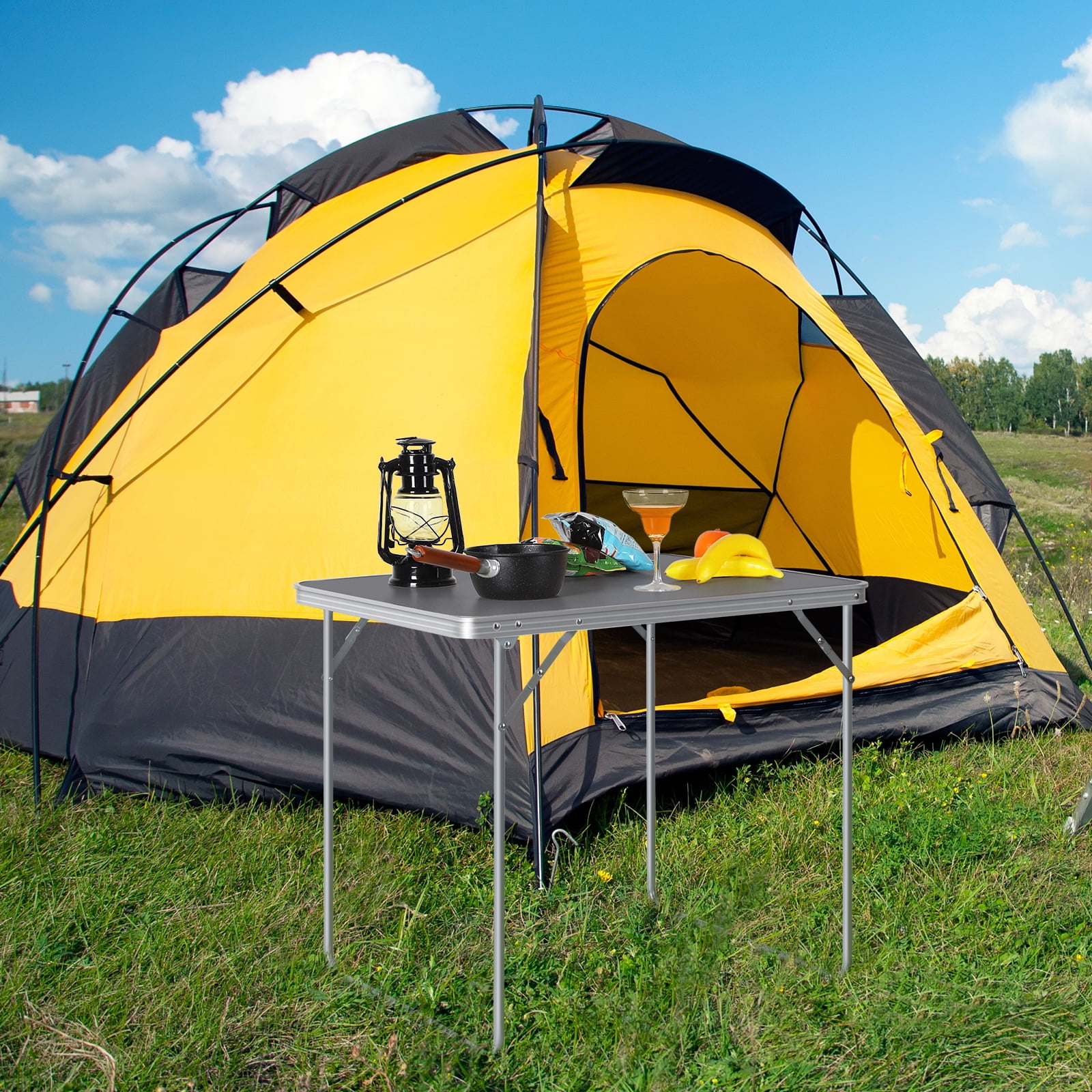 Outdoor Camping Picnic Table Foldable Portable Table Gray
