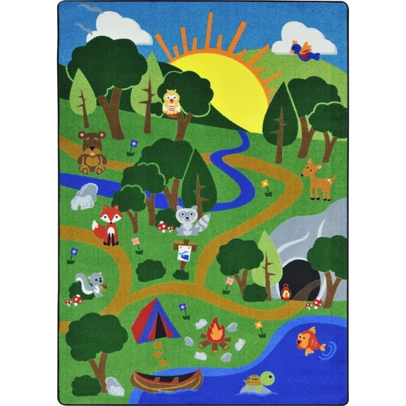 Joy Carpets Kid Essentials Happy Forest 5'4" x 7'8" Area Rug in Color Multi