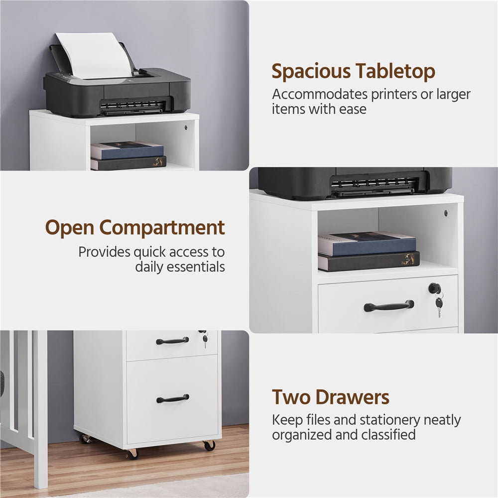 Yaheetech 2-Drawer Wooden Vintage File Cabinet with Wheels for Home and Office, White