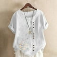 thumbnail image 2 of ZQUUVOU Women's T-Shirt Round-Neck Floral Printed Short Sleeve Button Blouse White (XL), 2 of 4