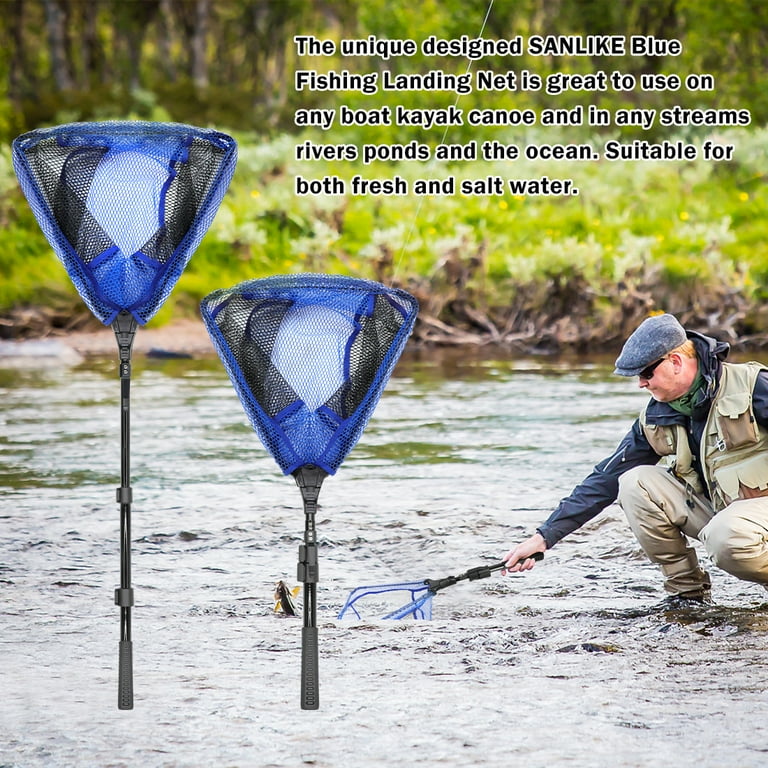best salt water fish landing nets SANLIKE Fishing Net Folding Landing Net with Fibergalss Telescopic Pole and  Handle Rubber Coated Mesh Net for Fishing Freshwater Saltwater 3.6FT