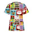 thumbnail image 1 of Mujeres con cuello en V Chriatmas Snow Printing Workout Pokets Uniformes de enfermera Blusa de manga corta Jerseys Top Fridja  gope4178, 1 of 4