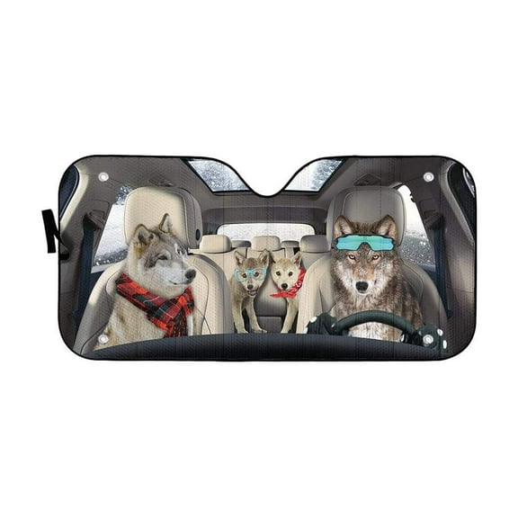 3D Gray Wolf Family Windshield Sunshade Universal Fit Cars Suv Truck