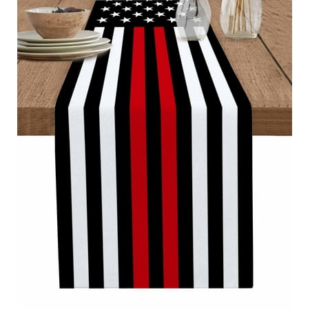 

Red White American Flag Table Runner USA Flag Vintage Stars Farmhous Tablerunners 14 x 72 Inch Table Decorations Tabletop Scarf for Summer Gathering Holiday Farmhouse Kitchen Dining Decor
