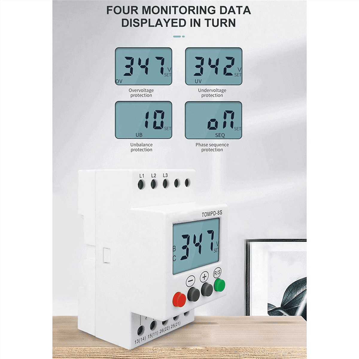 5X 3 Phase Din Rail Adjustable Under Over Voltage Protector Voltage Monitoring Sequence Protection Relay