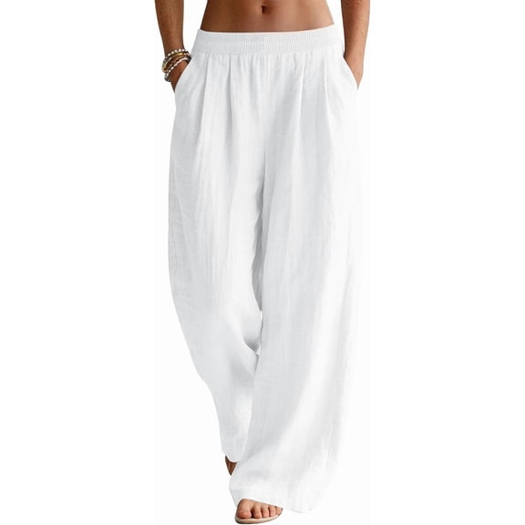 ZANKLEY Pants Women Wide Leg Palazzo Summer Flowy Pants Beach Vacation Clothes Elastic Waist Travel Trousers with Pockets