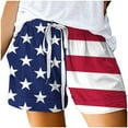 thumbnail image 3 of WREESH Women's 4th of July Shorts Drawstring Bandage Print Elastic Waist Casual Style Red, 3 of 6