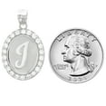 thumbnail image 3 of JackAni 10k White Gold Unisex Oval Halo White CZ Initial Letter I Pendant, 3 of 5
