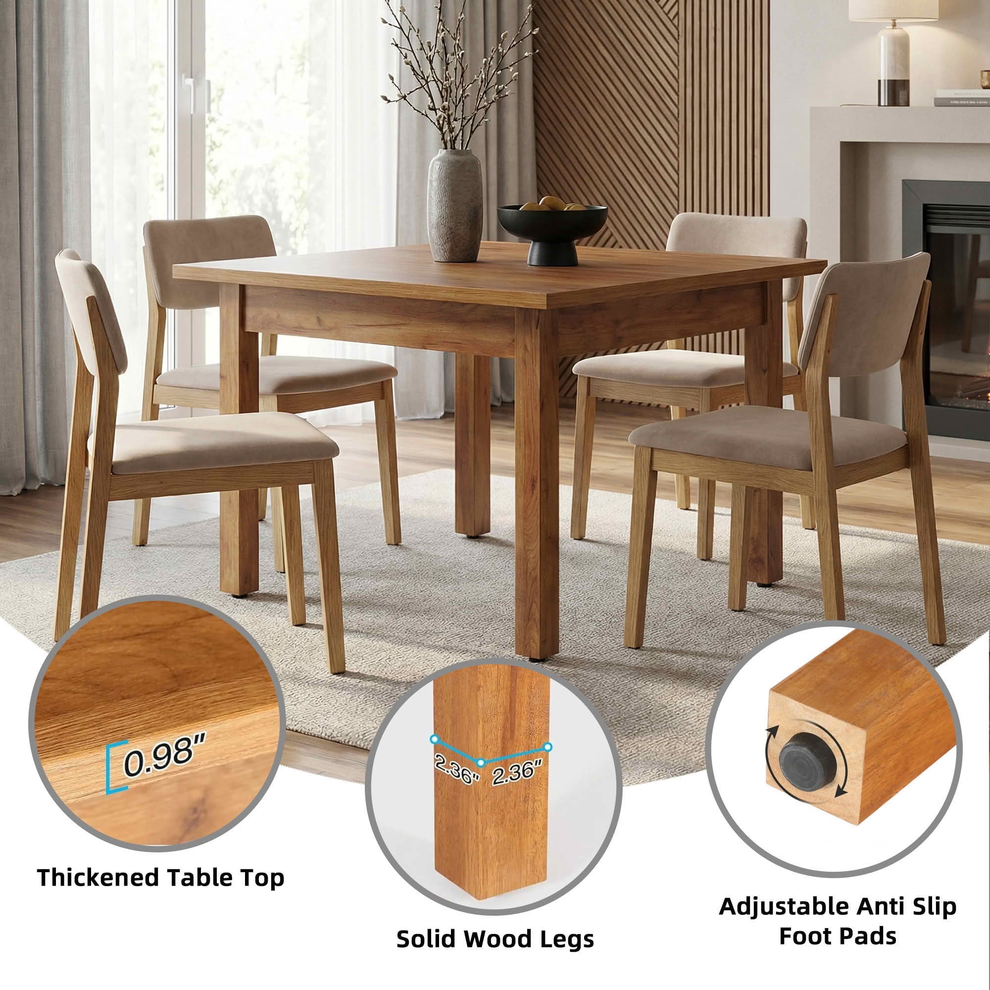 MAYEERTY 39.4" Square Farmhouse Dining Table, Easy Assembly Home Office Desk