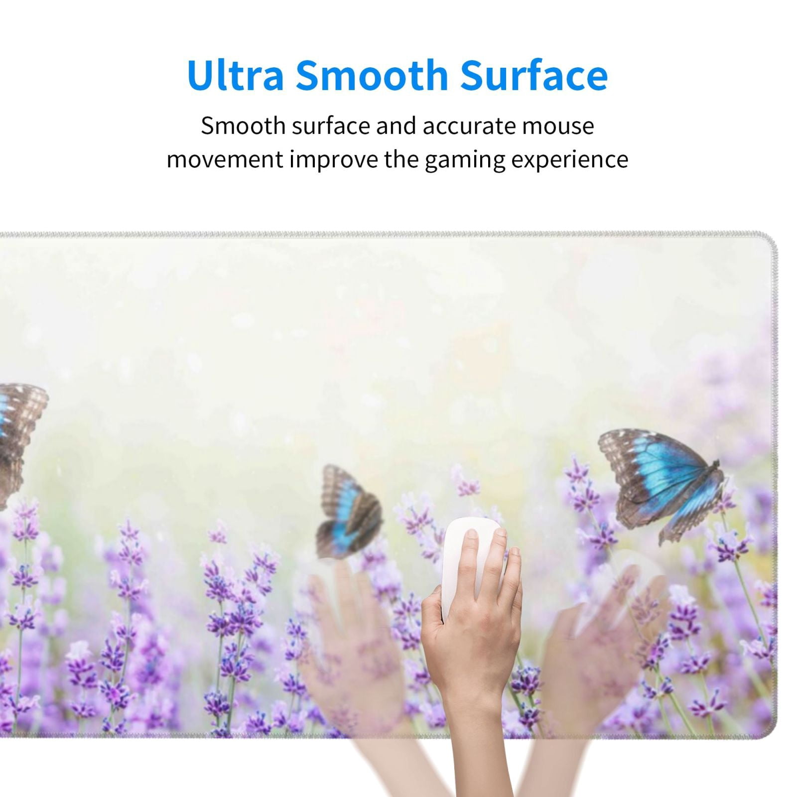 Rateoe Lavender and Butterfly Print Mouse Pad - Extended Large Gaming Mousepad,Non-Slip Stitched Edge,16x29.5 Inch