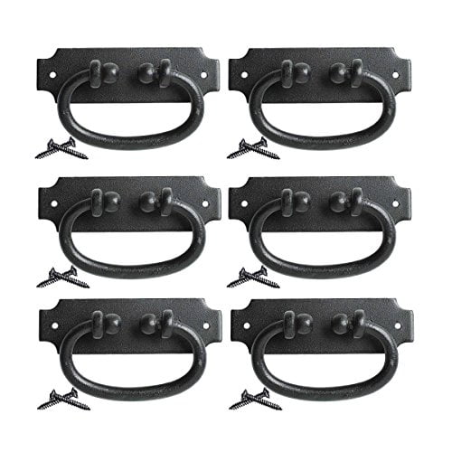 Renovators Supply Black Wrought Iron Cabinet Pulls Antique Hepplewhite Handles 5.25 In. Wide Drop Style Ring Drawer Pulls Rust Resistant Powder Coated Dresser Handles With Mounting Hardware Pack Of 6