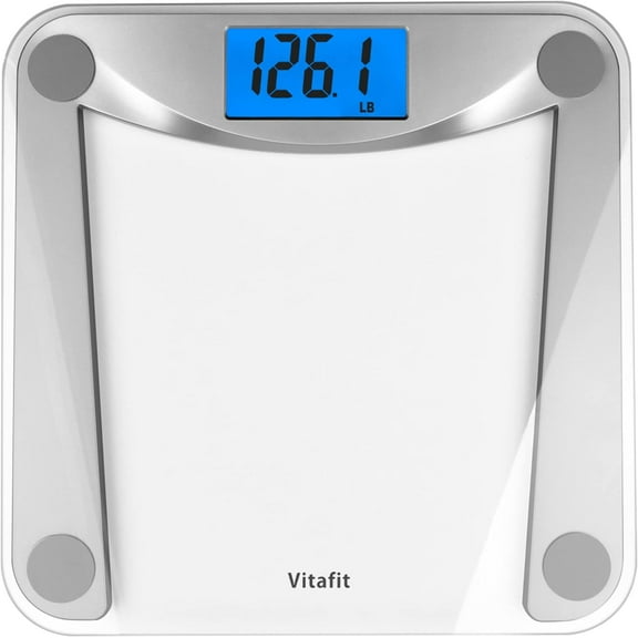 Digital Bathroom Weight Scale for Body Weight, High Accuracy Assured by Weighing Professional Since 2001,Extra Lar Blue Backlit LCD and Step-On, 400lb/182kg, Clear Glass