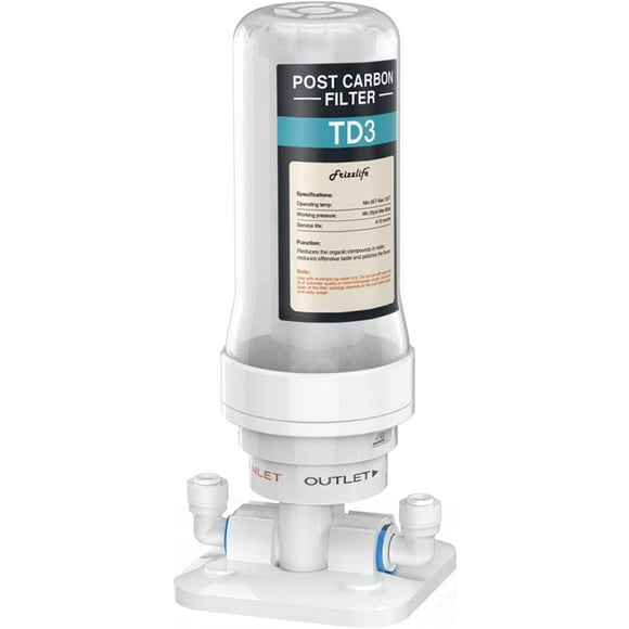 TD-3 Inline Water Filter, Fast Replacement Post Water Filter Removes Chlorine, VOCs & Odor, Adjust Taste, 1/4" and 3/8" Quick Connect