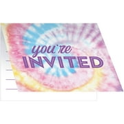 Creative Converting 350937 Tie Dye Party Youre Invited Invitations, 8 ct Bright Pastel, 5 x 4
