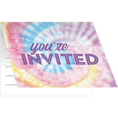 Creative Converting 350937 Tie Dye Party Youre Invited Invitations, 8 ct Bright Pastel, 5 x 4