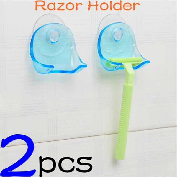 Suction Cup Razor Holder Bathroom Shower Single Rack Plastic Clear Blue 