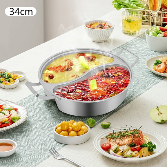 Modern Double-flavor Hot Pot, Hot Pot with Divider, Hot Pot with Clear Lid