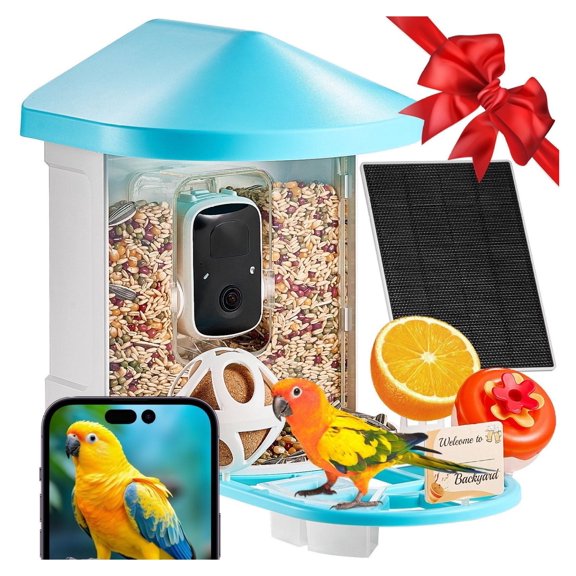 Smart Bird Feeder Camera, 2K HD AI Bird Identification, Solar Powered, Wireless Bird Watching Camera with Notifications, 10000  Species, Outdoor Gift