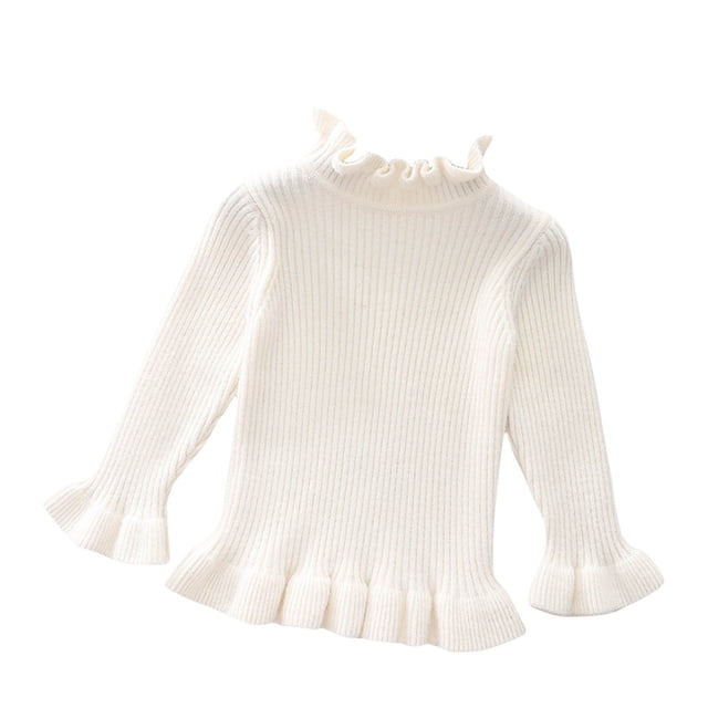 cfhntfmh Turtleneck Sweater for Girls Ribbed Knit Ruffle Long Sleeve Pullover Kids Clothes Toddler Girls Soft Stretchy Sweater