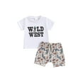 thumbnail image 2 of Aojekbee 2Pcs Baby Boy Western Clothes Short Sleeve Cactus Letter Print Tops + Shorts Set Toddler Outfits, 2 of 10