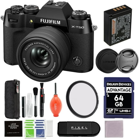 Fujifilm X-T50 Mirrorless Camera with 15-45mm Lens (Black) Bundle with 52MM Protection Filter and Advanced Accessories | Fuji xt50