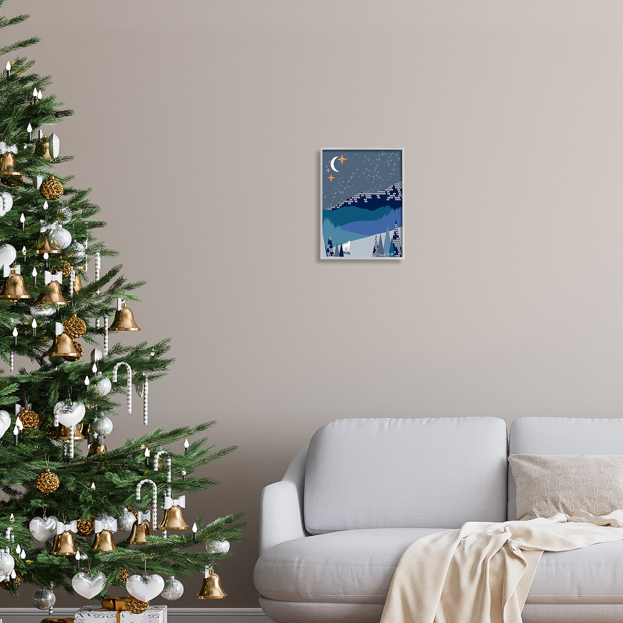 Stupell Industries Winter Night Landscape Holiday Painting Gray Framed Art Print Wall Art, 11 x 14