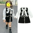 thumbnail image 6 of 1-6Y Baby Girl Autumn Clothes Bow Tie Up Long Puff Sleeve Single Breasted Pocket Princess Dress, 6 of 6