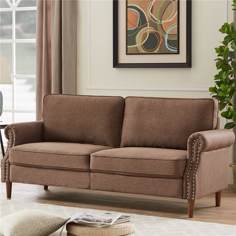 76.4"L Brown Sofa, Modern Linen Fabric Sofas for Small Spaces