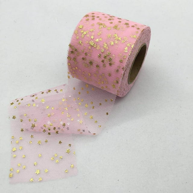 Nvzi Rollo de cinta de tul de tela con estampado en caliente de 25 yardas con diseño de luna y estrellas, 6 cm de ancho, para decoración,cinta decorativa para manualidades, color rosa claro