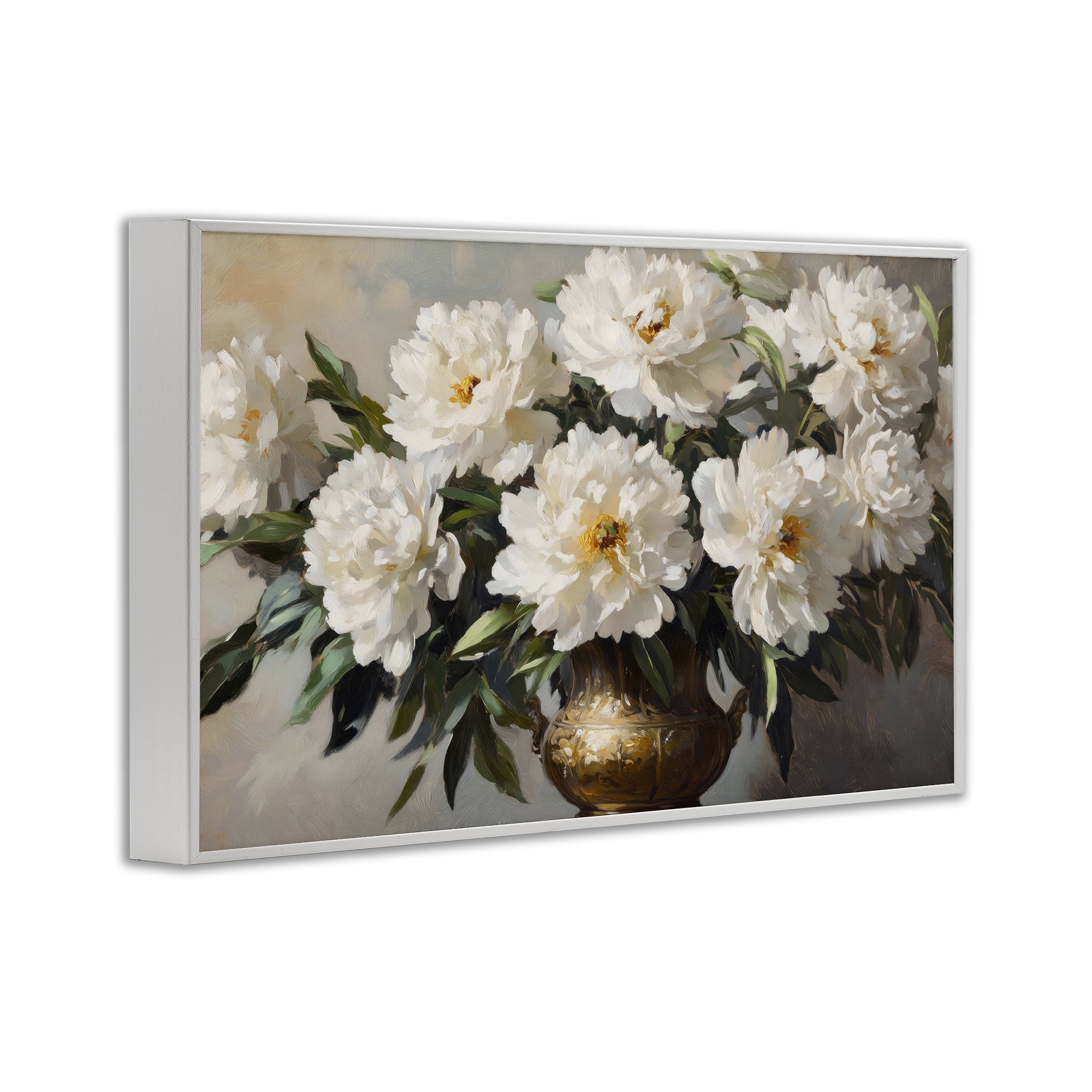 Stupell Industries Golden Vase with Peonies White Framed Giclee Art, design by Petal Prints Design