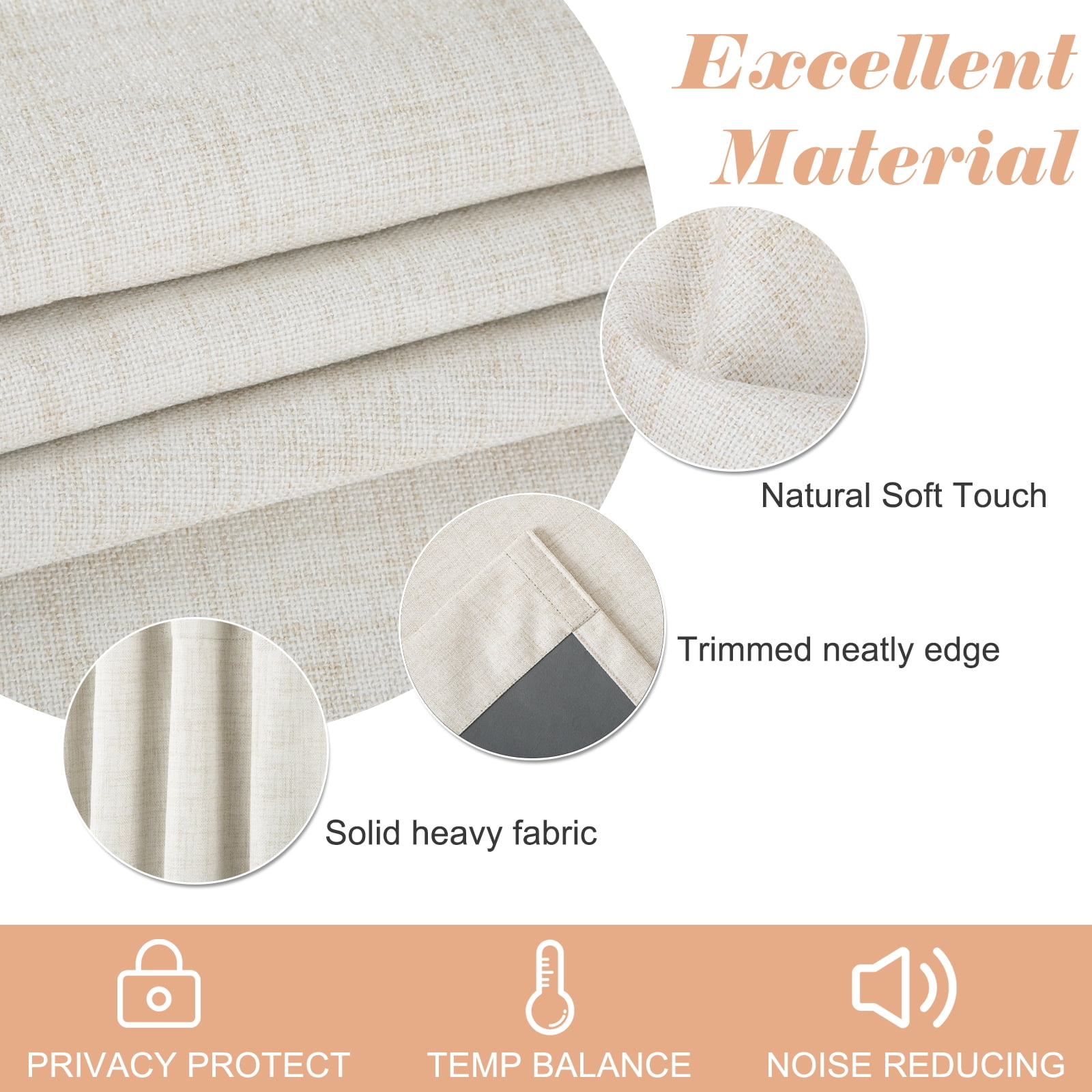 100% Blackout Curtains 2 Panels Set, Machine Washable Linen Textured Blackout drape for Bedroom, Back Tab/Rod Pocket Curtains , Cream, W50" x L84"