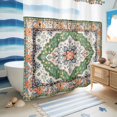 thumbnail image 5 of No Hook Shower Curtain with Built-in Rings - Retro Boho Washable Waterproof Fabric Bathroom Curtains for Hotel,Rentals, 72 X 78 Inch Long , Aztec Southwest Tribal Floral Pattern Green Orange, 5 of 9