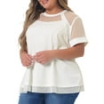 thumbnail image 4 of Agnes Orinda Women's Plus Size St. Patrick's Day Round Neck Peplum Short Sleeve Mesh Sheer Summer Tops 3X White, 4 of 6