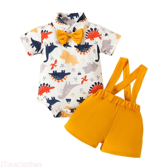 JTieaclothes Toddler Boys Summer Short Sleeve Cartoon Prints Romper Shorts 2PCS Outfits Clothes Set,Boys Outfit Sets Sizes 9-12 Months