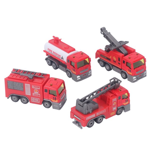 Ensemble de Jouets Camion de Pompiers, 1:32 Cadeau Alliage Plastique Haute Simulation à Rétrofriction 4 Pcs Modèle Éducatif pour Enfants pour École