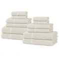 thumbnail image 2 of BNM Viscose Cotton Blend Checkered Ribbed Border 12 Piece Towel Set, Beige, 2 of 11