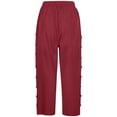 thumbnail image 5 of Pantalones capri ligeros de lino liso con cinturón y botones laterales para mujer - Pantalones cortos informales de cintura alta, 5 of 5