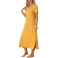 thumbnail image 4 of INSPIRE CHIC Women's V Neck Nightshirt Side Slit Nightgown Short Sleeve Long Sleepshirt with Pockets S Yellow, 4 of 5