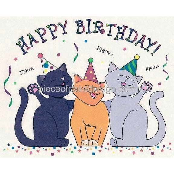 Happy Birthday Cats Birthday Edible Image Icing Cake Topper for Quarter Sheet Cake, by TNCT