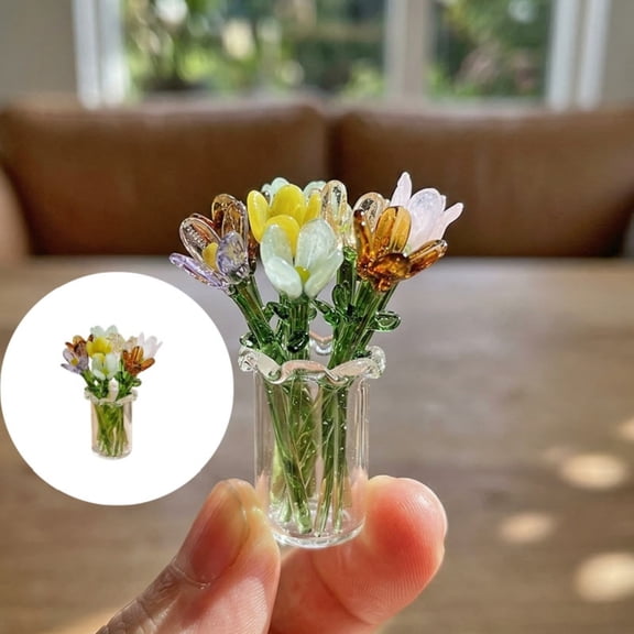 10Pcs Cute Mini Glass Flower Decoration Hand Blown Glass Flowers Bouquet Small Flower Vase Ornaments for Gift Mothers Day, Birthday, Christmas Festival DIY Craft
