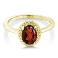 thumbnail image 2 of Gem Stone King 18K Yellow Gold Plated Silver Red Garnet and White Diamond Engagement Ring for Women (1.21 Cttw, Gemstone January Birthstone, Oval 8X6MM, Available in Size 5, 6, 7, 8, 9), 2 of 4