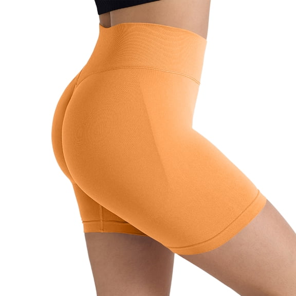 Stichou No Front Seam Biker Shorts for Women - High Waisted Workout Gym Yoga Comfy Shorts Tummy Control Yellow L