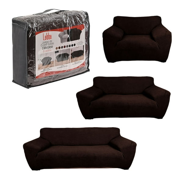 Cubre Sala LABBA Protector Fundas de Sillón Elásticas Ajustables para Sofá Individual Love Seat y Sillón de 3 Plazas Set de 3 Piezas Lavables Color Café Chocolate