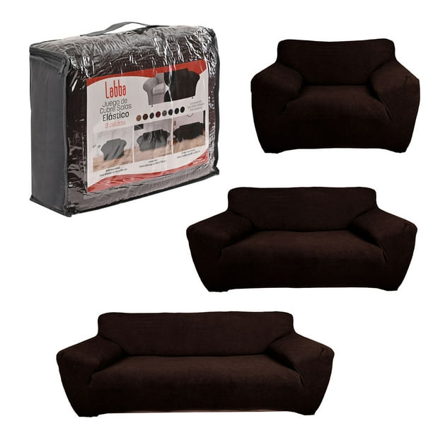 Cubre Sala LABBA Protector Fundas de Sillón Elásticas Ajustables para Sofá Individual Love Seat y Sillón de 3 Plazas Set de 3 Piezas Lavables Color Café Chocolate