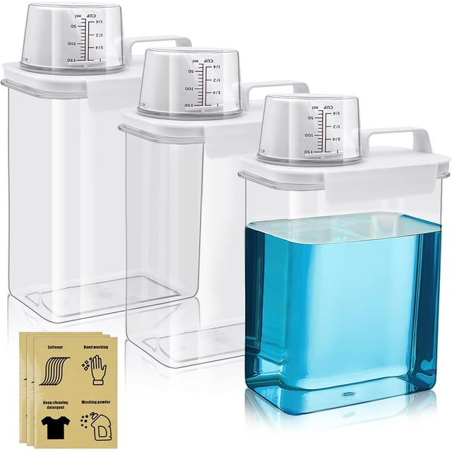 61Oz Liquid Laundry Detergent Dispenser, 3 Pack Large Capacity Bleaching Agent Containers with 12 Removable Labels, BPA Free Plastic Fabric Softener Holder for Laundry Room Organization and Storage