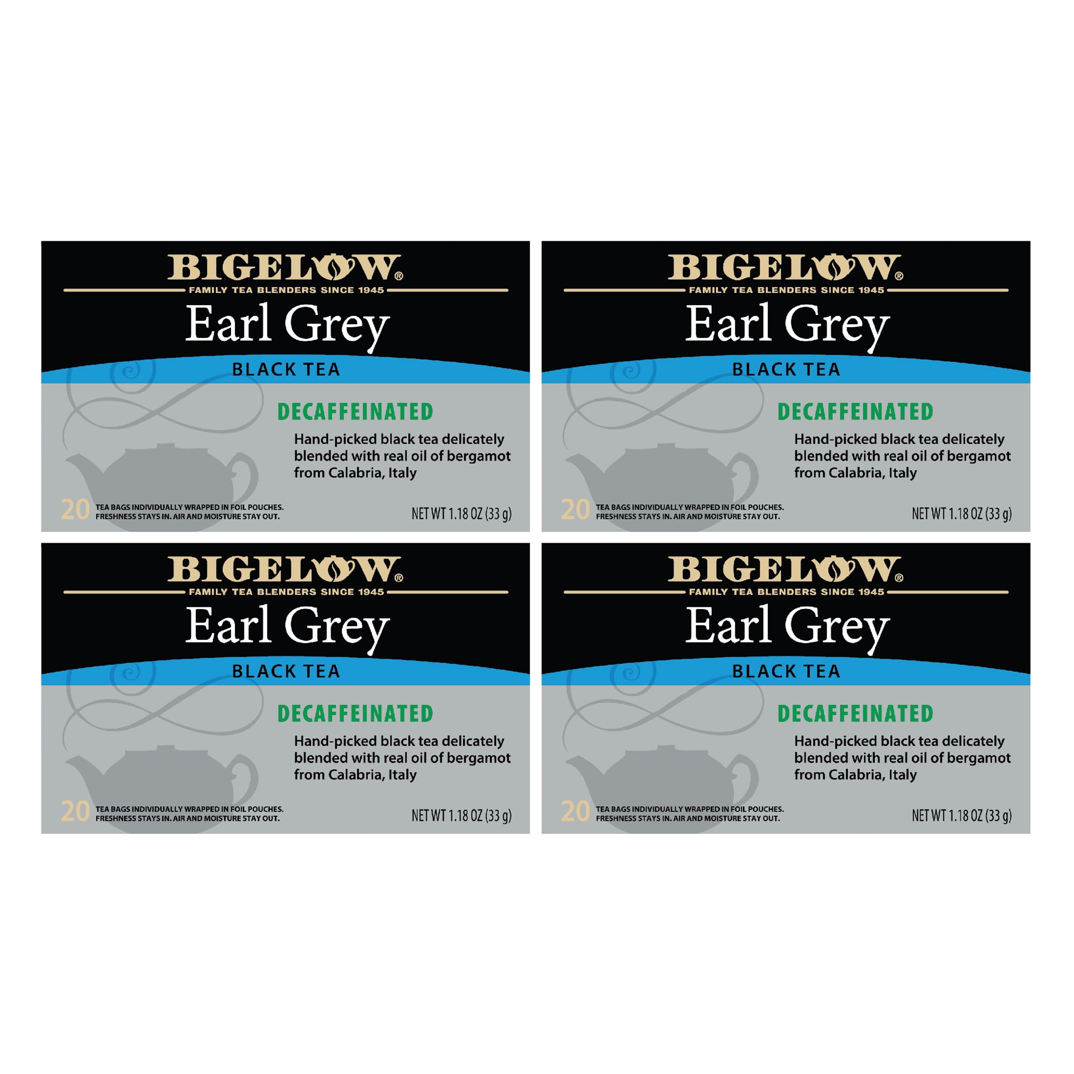Bigelow Earl Grey, Decaffeinated Black Tea Bags, 20 Count (4 packs of 20)