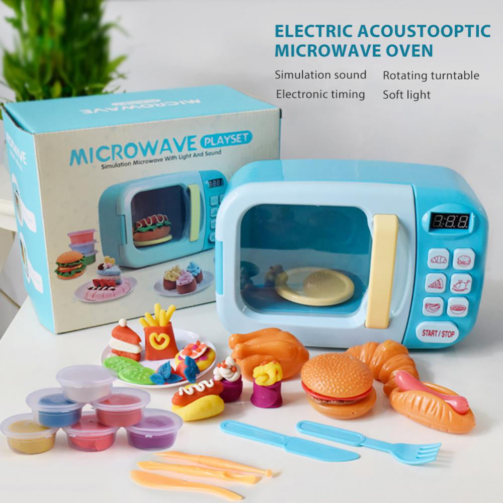 Toy Microwave Oven with Light and Sound and 38 pieces food toys Kitchen Playsets 